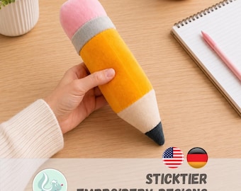 Pencil ITH Embroidery File 6 x 10 Hoop – Large Plush Pencil – Digital Embroidery Design