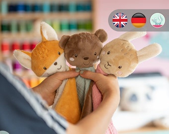 Embroidery file comforter set of 3 - bear, fox and rabbit + instructions in German and English