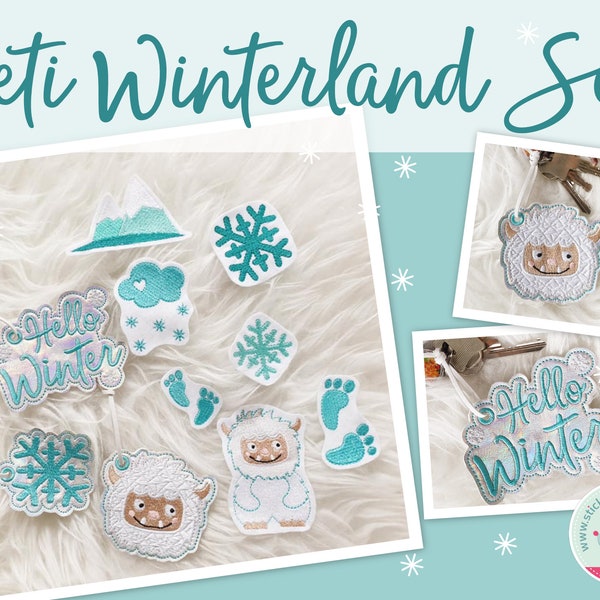 Embroidery Files Yeti Winterland Set for 10 x 10 cm Embroidery Frame, Full Stitch/Fill Stitch and ITH Keychain in Set -Download-