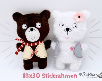 Stickdatei ITH Bären 2er Set Mädchen+Junge 18x30 Stickrahmen, -Download-