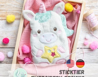ITH Embroidery Unicorn – Hot Water Bottle Cover, Heating Pad & Plush Toy | 2 Sizes | Music Box