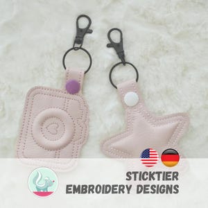 Fichier de broderie ITH Porte-clés – Appareil photo et étoile | Tampon à broder 10 x 10 | Idée cadeau pour broderie 3D en mousse