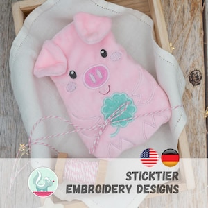 ITH Stickdatei Schwein – Wärmflaschenhülle, Kirschkernkissen & Kuscheltier | 2 Größen | Glücksschwein