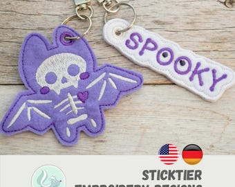 Embroidery File Bat Skeleton Keychain – Halloween (10x10 hoop / 4 “x4”)