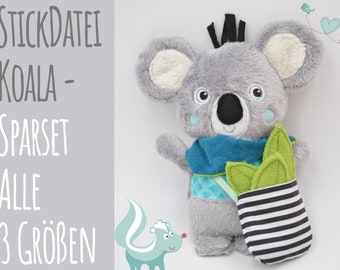 Spar Set Stickdatei ITH Koala in 3 Größen 13x18cm, 16x26cm, 18x30 cm Stickrahmen + Schritt-für-Schritt-Anleitung -Download-