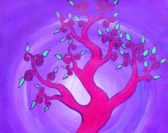 Tree Painting/Red Tree Painting/Abstract Painting/Landscape Painting/Wall Decor/RLWinkArt