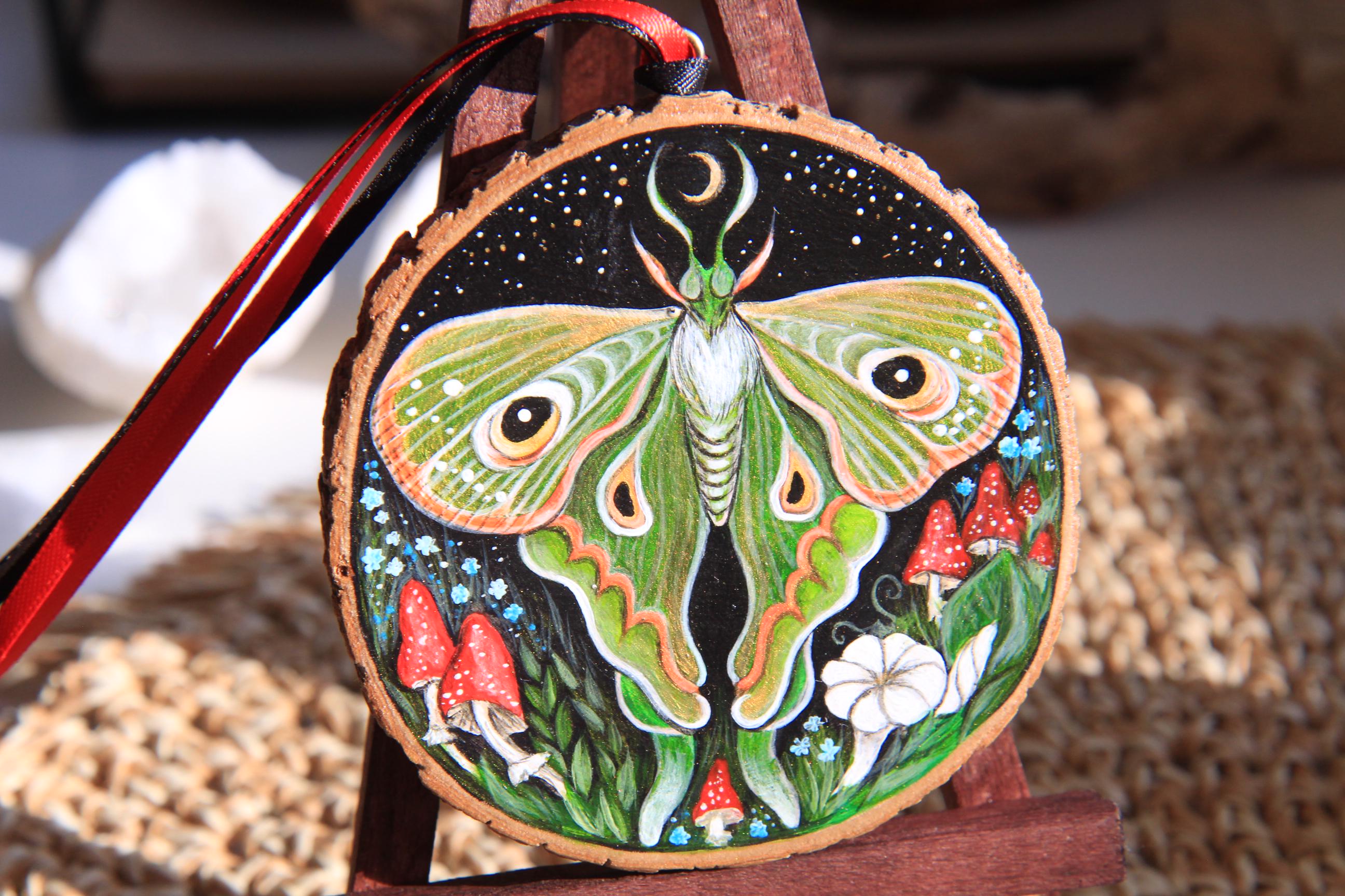 Luna Moth Wood Slice Ornament – Hand Painted Magical Forest Art – Moon ...