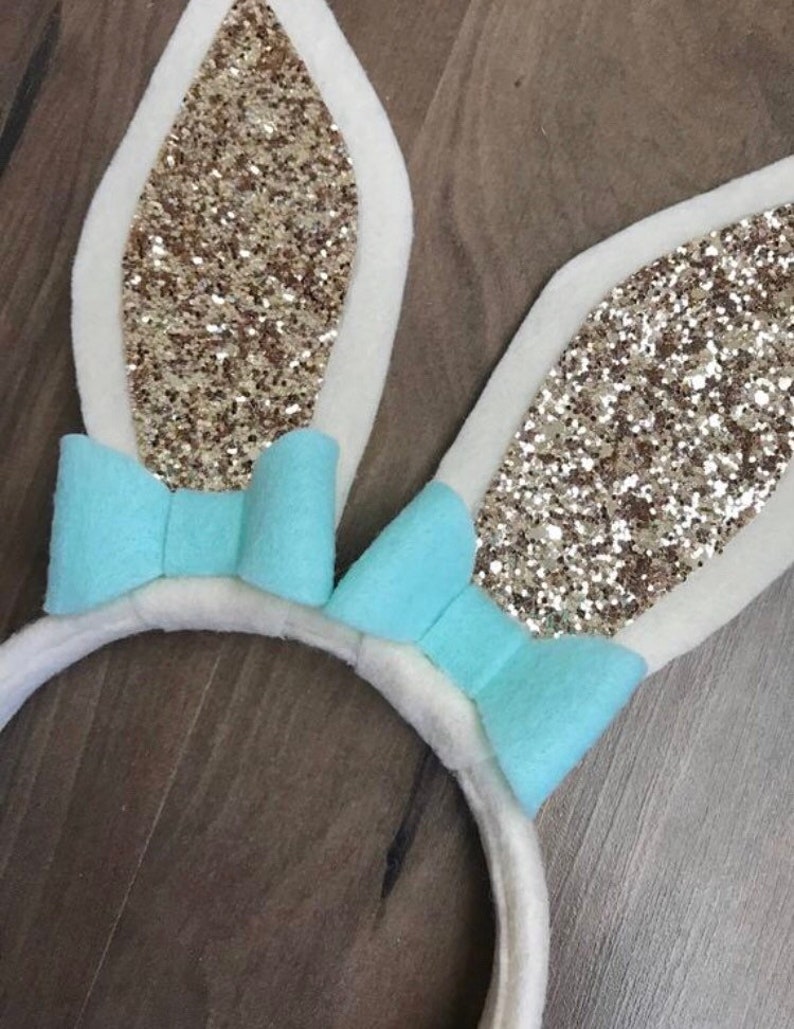 Bunny Ears Headband your color choice of Bows Spring Easter Ivory or White with gold or pink glitter Girls