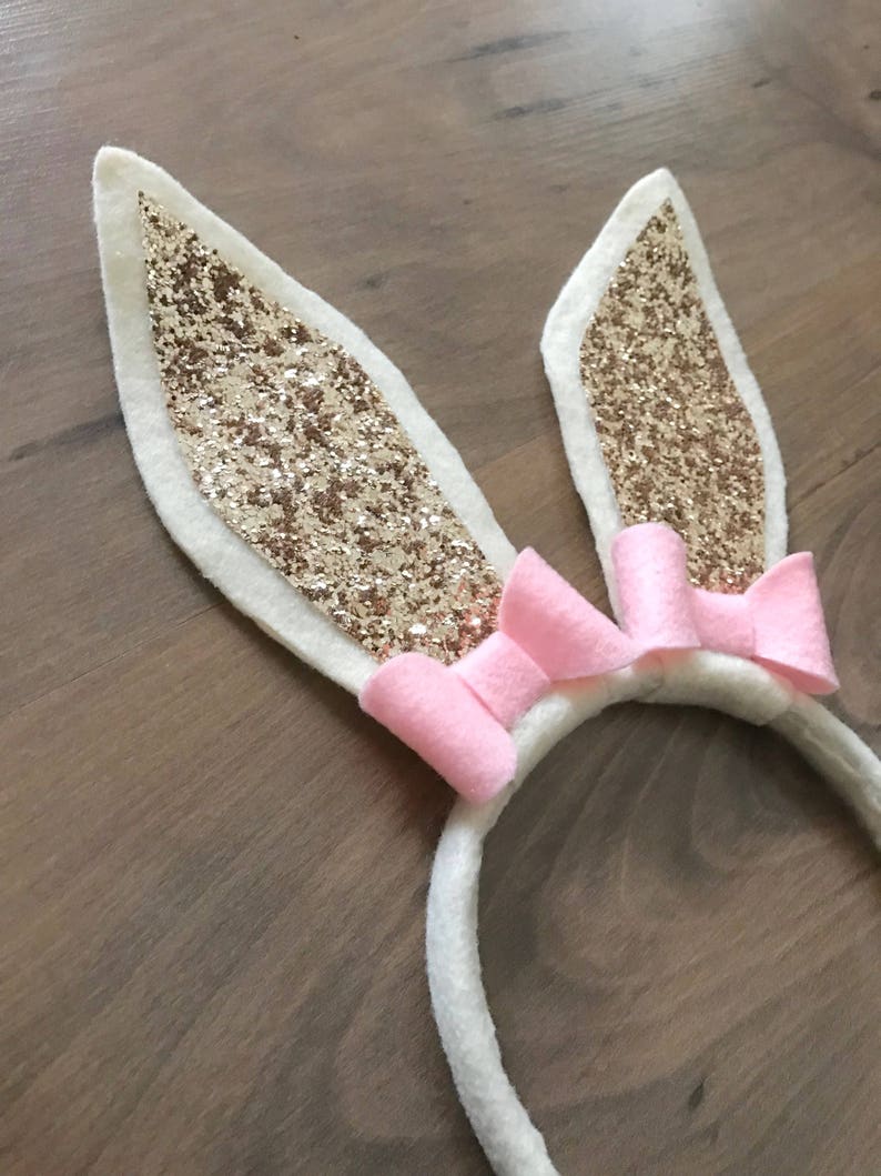 Bunny Ears Headband your color choice of Bows Spring Easter Ivory or White with gold or pink glitter Girls
