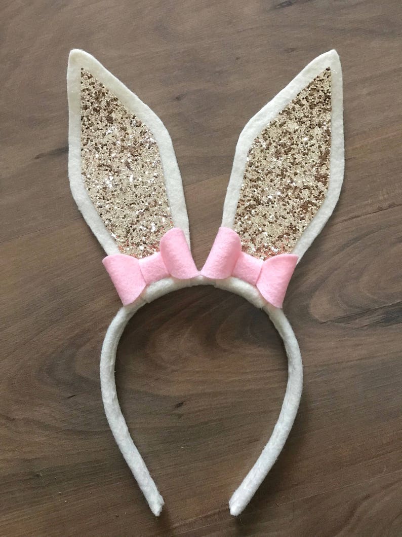 Bunny Ears Headband your color choice of Bows Spring Easter Ivory or White with gold or pink glitter Girls