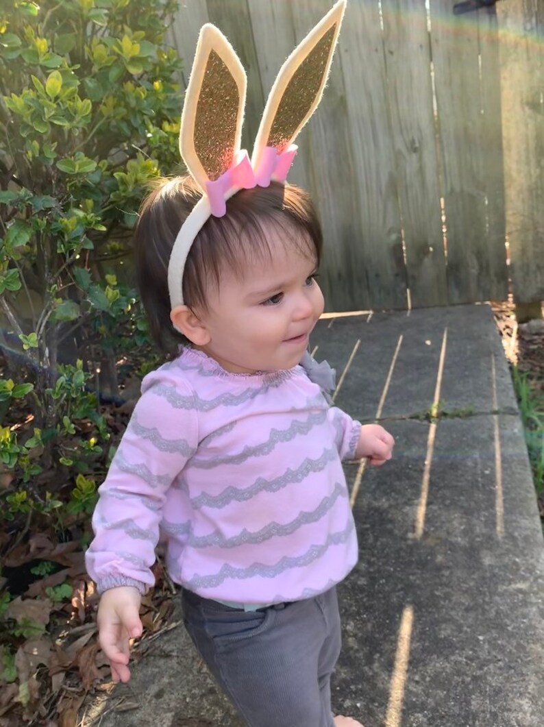 Bunny Ears Headband your color choice of Bows Spring Easter Ivory or White with gold or pink glitter Girls