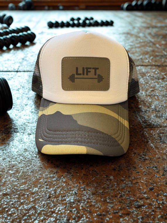 LIFT Trucker Hat | Foam Front Snapback Hat with Sublimated Faux Leather Patch | Unisex Gym Hat | Fitness Gift | Custom Hat