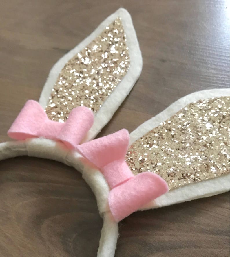 Bunny Ears Headband your color choice of Bows Spring Easter Ivory or White with gold or pink glitter Girls