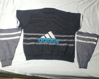 Vintage Adidas cortavientos azul blanco negro Raya nylon | Etsy España