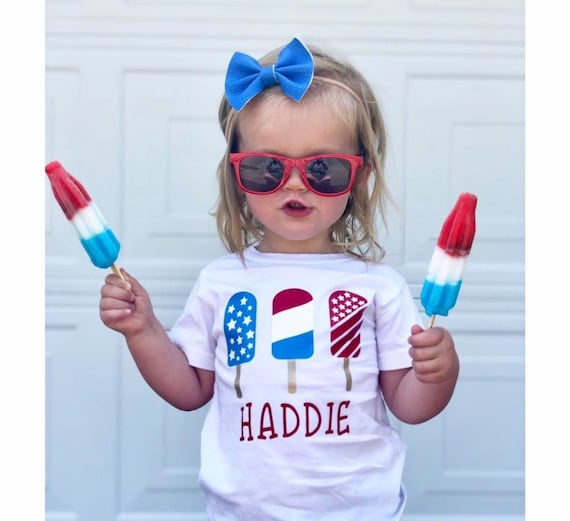 Red White Blue 4th of July Shirt Boys Girls Patriotic Summer Shirts. July Popsicles Shirt Personalized with Name