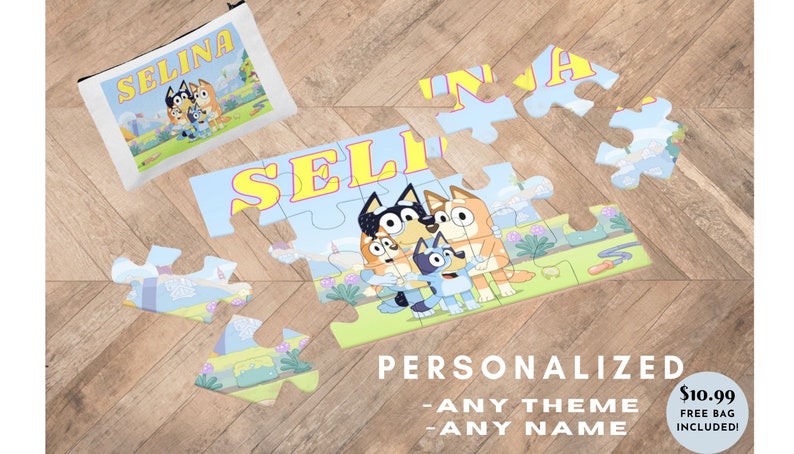 Bluey kids gift, personalized puzzle with name