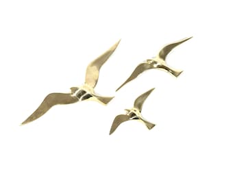 Wall decoration, trio of brass seagulls