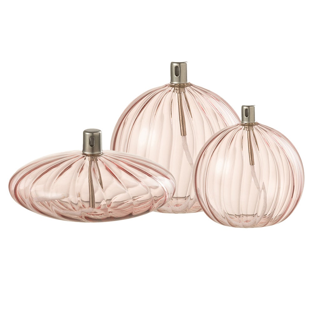 Ribbed Glass Oil Lamp - Pink