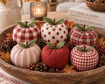 Cozy Fall Home Decor | Rustic Autumn Bowl Fillers | Farmhouse Table Decor | Decorative Fabric Apples