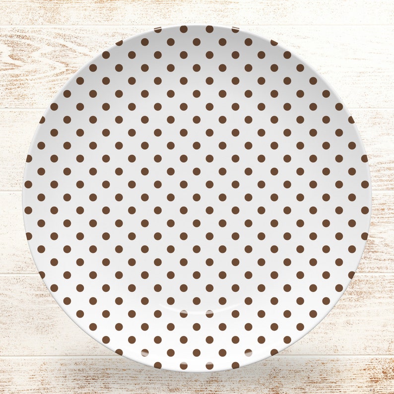 Dinner Plate with Trendy Brown Polka Dots No Melamine Microwave Safe Free Shipping Buy More Save More
