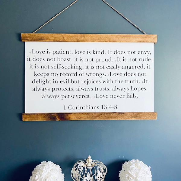 Love is Patient, Love is Kind  - 1 Corinthians 13:4-7 - Christian Wall Art - Home Decor - Modern Farmhouse Wedding - Scripture - Framed Sign