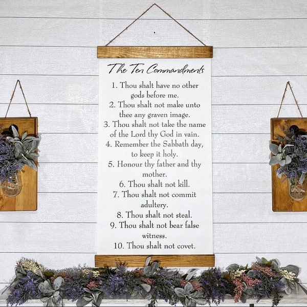 The Ten Commandments - Christian  Custom Scroll  Framed Print  Rustic  Hanging Sign  Scripture  Farmhouse Decor  Bible Verse