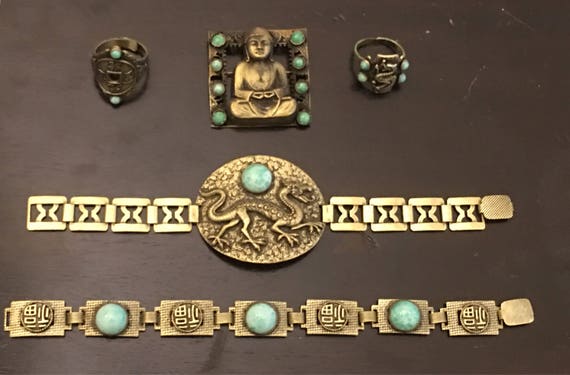 Vintage Sacred Buddha and Jade Lucky Brooch - image 3