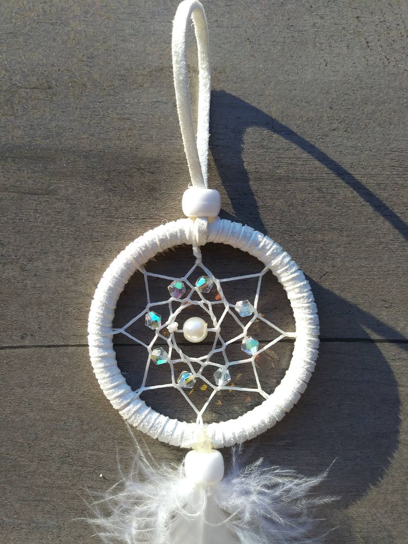 50 Handmade mini small dream catchers white Dreamcatcher car mirror favor baby shower wedding favor Bride