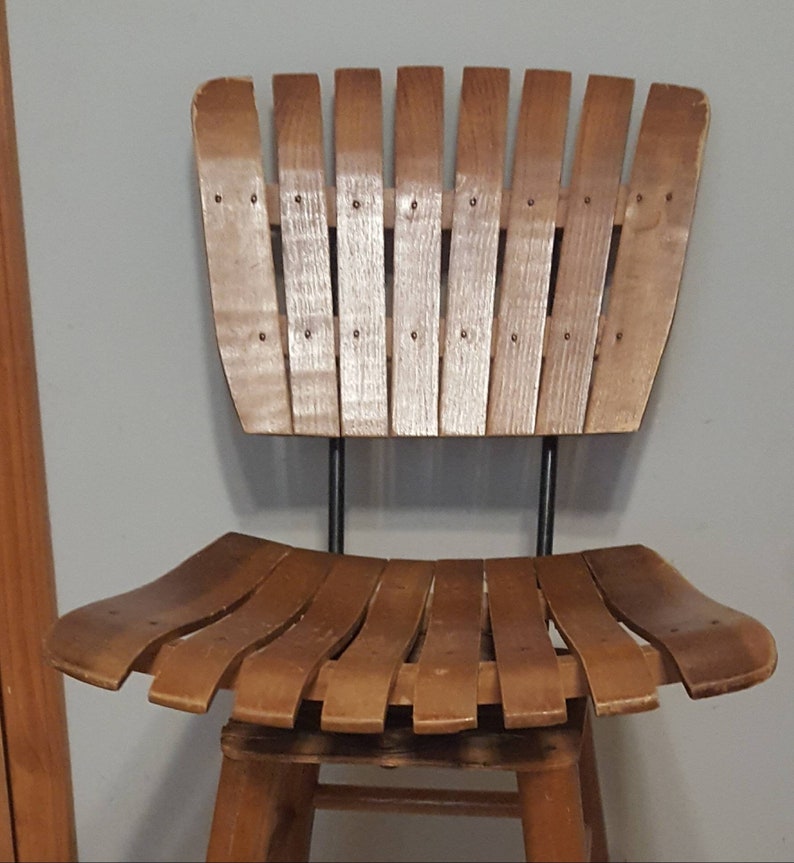 Mid Century Vintage Wood Slat Chair Bar Stool Or Counter Image 0