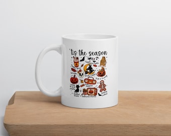 Spooky Season Doodles Mug // Cute Halloween Coffee Mug, Fall Pumpkin Spice Latte Cup, Cozy Autumn Gift for Her, PSL, Cute & Spooky