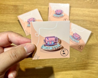 Anxietea Acrylic Pin - Mental Health Pin - Cute Anxiety Teacup Pin - Health and Wellness Accessories - Crying Teacup Brooch - Anxiety Button