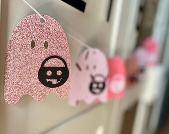 Trick-or-Treatin' Ghosts-banner - roze geestenbanner - Halloween-banner - Halloween-feestdecor - trick-or-treat muurhanger - schattige geesten