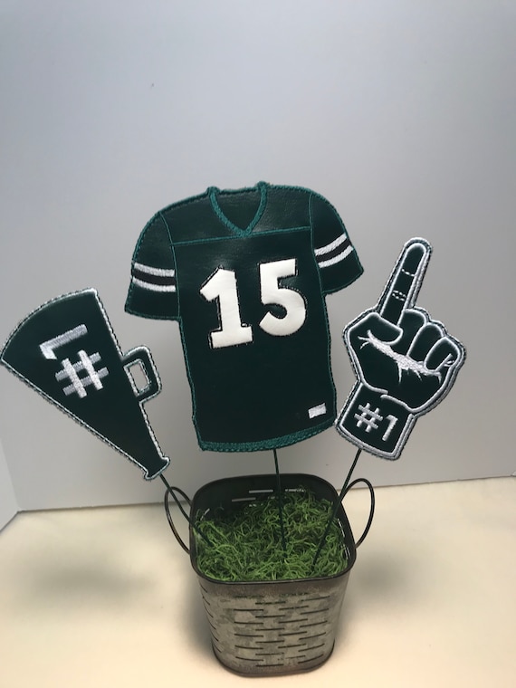 Football Team Jersey, Megaphone and #1 Hand wreath picks.  These picks can be customized in your favorite team colors.