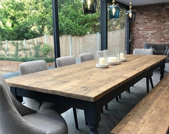 The Farmhouse Dining Table Set With Benches Rustic Table Etsy