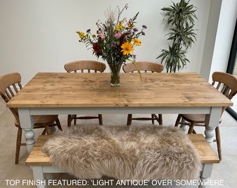 6ft/180cm Rustic Farmhouse Dining Table - Painted Kitchen Table - Handmade Dining Table - Custom Dining Table - Made in the UK