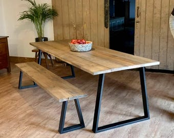 Reclaimed Forge Dining Table - Wide Rustic Kitchen Table - Metal Legged Dining Table - Handmade Dining Table - Made in the UK