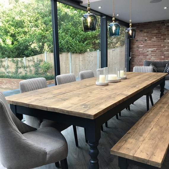 Farmhouse Dining Table With Benches Extra Wide Rustic Dining - Etsy