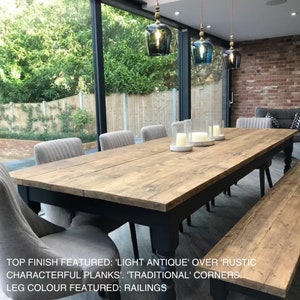 Farmhouse Dining Table with Benches - Wide Rustic Dining Table - Reclaimed Dining Table - Handmade Dining Table | Made in the UK