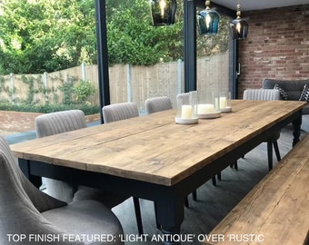 Farmhouse Dining Table with Benches - Wide Rustic Dining Table - Reclaimed Dining Table - Handmade Dining Table | Made in the UK