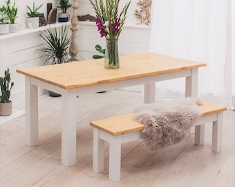Dairy Dining Table with Benches - Rustic Dining Table - Rustic Dining Table - Handmade Dining Table - Made in the UK