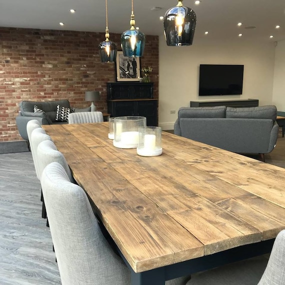 Farmhouse Dining Table With Benches Wide Rustic Dining Table Reclaimed  Dining Table Handmade Dining Table Made in the UK 