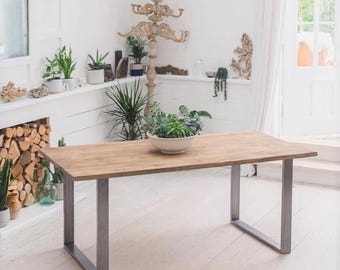 Reclaimed Smithy Dining Table - Wide Rustic Kitchen Table - Metal Legged Dining Table - Handmade Dining Table - Made in the UK