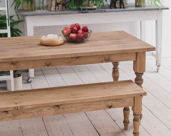 Farmhouse Dining Table with Benches - Wide Rustic Dining Table - Reclaimed Dining Table - Handmade Dining Table | Made in the UK