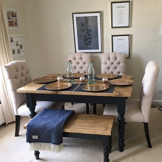 Farmhouse Dining Table With Benches Handcrafted Rustic Table - Etsy UK