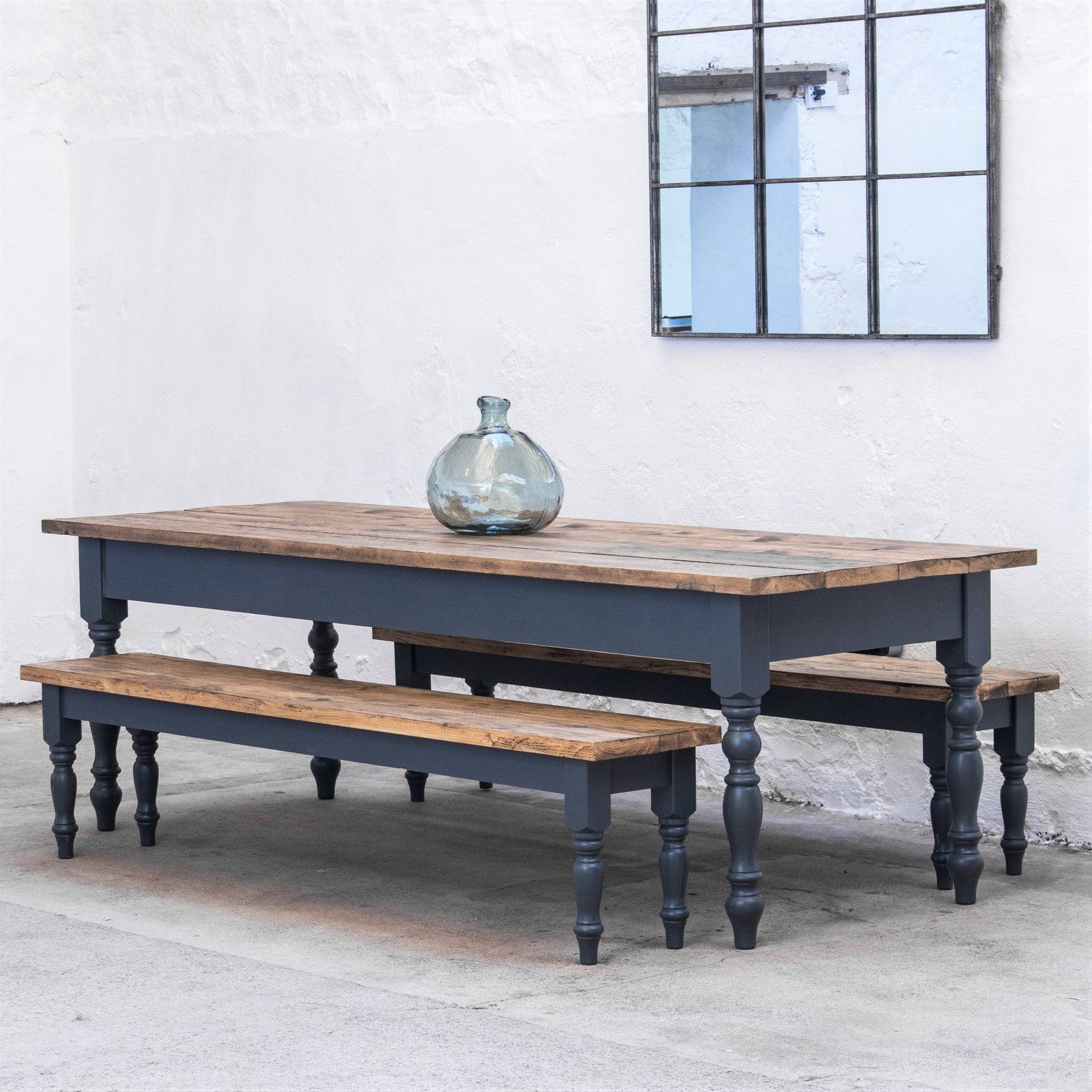 Farmhouse Dining Table With Benches Handcrafted Rustic Table Etsy UK
