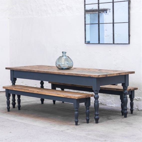 The Farmhouse Dining Table Set With Benches Rustic Table Etsy