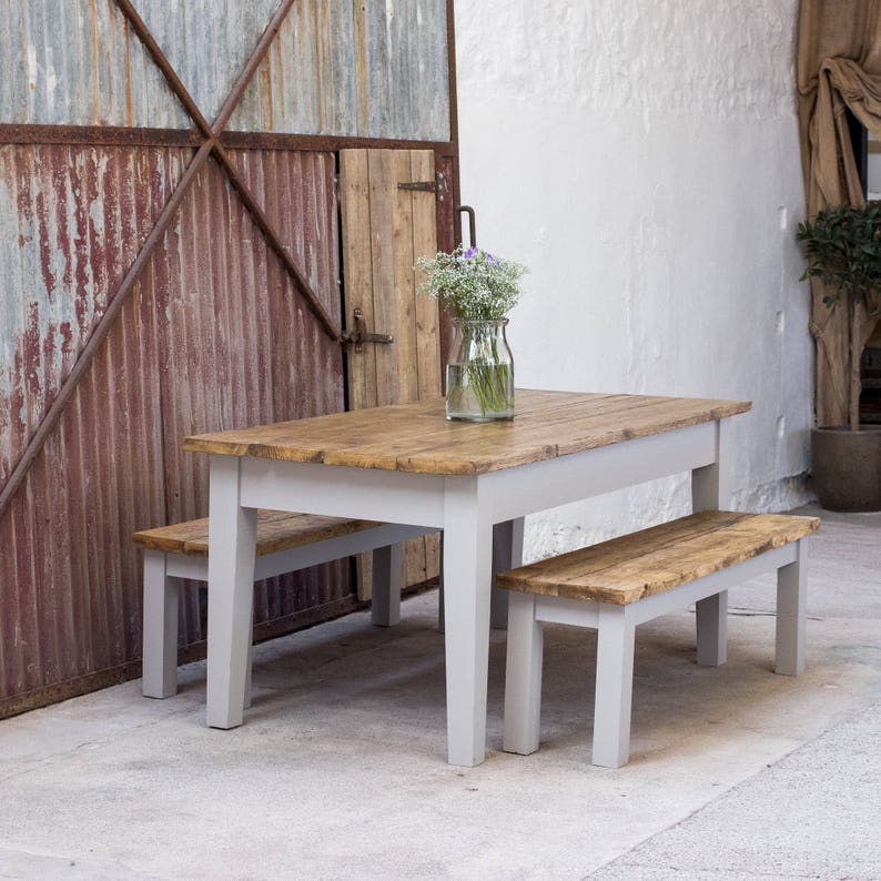 Extra Wide Bakery Table Dining Set with Benches Rustic Dining Set Reclaimed Dining Set Handmade Rustic Dining Table, Made in the UK Bild 2