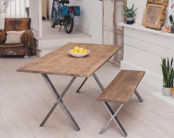 Reclaimed Milliner Dining Table - Rustic Kitchen Table - Metal Legged Dining Table - Handmade Dining Table - Made in the UK