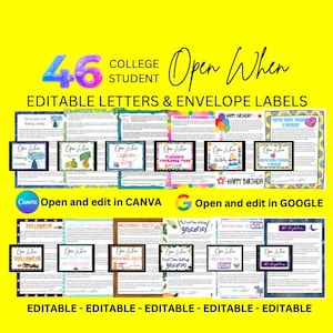 Set van 46 College Open When-labels LETTERS & ENVELOP voor studenten | Ik denk aan je | Digitale onderhoudspakketset | Bemoedigende opmerkingen