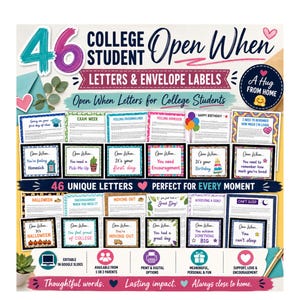 46 etiquetas para CARTAS Y SOBRES con el tema "Clasificación universitaria abierta" para estudiantes universitarios / 46 cartas editables / Paquete de ayuda digital / Cartas desde casa